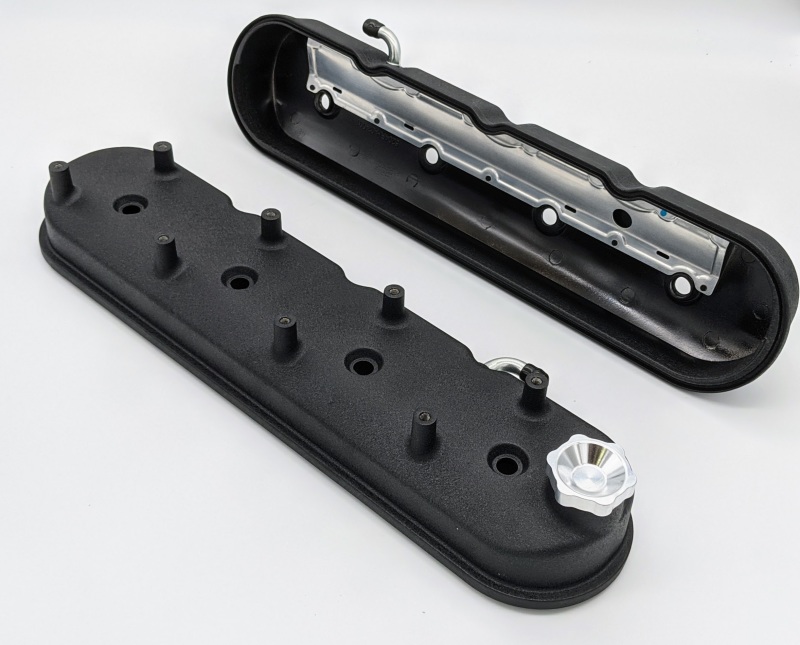Chevrolet Corvette Valve Covers - Granatelli Motor Sports - Tall w/Angled Coil Mounts - Black Wrinkle - `96-`22
